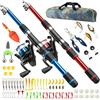 Rodukee Kit Iniziale per Bambini e Principianti, 2 Canne da Pesca Telescopiche Portatili 1,8m con Mulinello Spinning 5.2:1, Set Completo con Lenza, Esche, Accessori e Borsa per Acqua Dolce e Salata