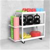 Generic Carrello portaoggetti a 3 ripiani per tappetino da yoga, con ruote, per attrezzi da allenamento, carrello organizer per manubri da palestra a casa