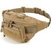 Lempefe Marsupio tattico, marsupio militare con toppa americana, cintura in vita, marsupio per attività all'aperto, pesca, escursionismo, marrone chiaro (4 tasche con cerniera), S, marsupio tattico