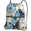 YYHHAOFA Zaino con cerniera e coulisse con stampa di farfalle, leggero, impermeabile, con tasca frontale, per viaggi, sport e yoga