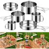 Helilyco Set di pentole da campeggio in acciaio inox da 6 pezzi con pentole pieghevoli e padella per zaino in spalla all'aperto kit da cucina portatile compatto
