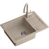 QUADRON Lavello da cucina in granito | Dimensioni 62 x 44 x 17,5 cm Beige | Lavello GO SMART in granito Lavello a vasca singola | Lavello da incasso con rubinetto da cucina