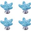 SOLUSTRE Pomelli per Armadio e Cassetti in Ceramica Blu, Set da 4 Maniglie a Forma di Stella Marina in Lega di Zinco, Adatti per Mobili in Stile Marinaro e Bagno