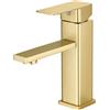Vuadzren Rubinetto Bagno Lavabo Miscelatore da lavabo a foro singolo, forma quadrata, Oro, a leva singola con cartuccia ceramica, in acciaio inox(1,Oro)
