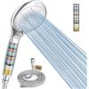 FASDUNT Soffione doccia con filtro contro il calcare, 8 tipi di getto, soffione doccia ad alta pressione con tubo 2 m, 20 strati filtratore Shower Head per acqua dura, residuo cloro, metallo pesante