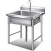 MiaJJooLi Lavandino di utilità Lavandino da cucina commerciale del ristorante Freestanding in acciaio inossidabile singola ciotola Lavaggio a mano Lavello all'aperto con rubinetto per garage, lavanderia,60cm