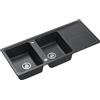 QUADRON NEAL 121 Lavello da cucina in granito, dimensioni: 116 x 50 x 20,5 cm, colore: nero, lavello da cucina a vasca singola, lavello da cucina a 2 vasche, lavello a 2 vasche con sifone manuale