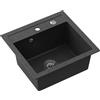 QUADRON Lavello da cucina in granito | dimensioni 47 x 50 x 18,5 cm, nero e acciaio | Lavello JOHNNY 110 in granito Lavello a vasca singola | Lavello da incasso con foro per rubinetto