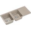 QUADRON NEAL 121 Lavello in granito per cucina, dimensioni: 116 x 50 x 20,5 cm, colore: beige, lavello da cucina a vasca singola, lavello da cucina a 2 vasche, lavello a 2 vasche con sifone manuale