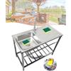 Jpquantrics Acciaio Inox Lavello da Cucina Indipendente con Gambe & Rubinetto Lavabo Da Esterno Giardino Lavandino Commerciale Professionale per Ristorante/Garage/Lavanderia Facile Da Montare(75x40xH75cm)