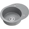 QUADRON Lavello da cucina rotondo grigio e acciaio | dimensioni 46 X 58,5 X 17,5 diametro Ø38 | lavello in granito JOHNNY 216 | lavello da incasso con foro per rubinetto | Lavello Cucina 1 Vasca