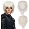 S-noilite Unisex Parrucca Corta Lisci Cosplay Anime Costume Capelli Coda Ondulata Parrucche Complete per Donne Uomini Maschili Halloween Festa in Maschera,Biondo