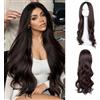 XIWCAFC Parrucca Biondo 70cm Lungo Ondulato Parrucca Donna Bionda Resistente al Calore Centrale Parrucca per Cosplay Feste Cosplay Quotidiano (Marrone)