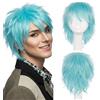 S-noilite Unisex Parrucca Corta Lisci Cosplay Anime Costume Capelli Coda Ondulata Parrucche Complete per Donne Uomini Maschili Halloween Festa in Maschera,Azzurro