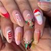 Auroriel 24 Pezzi Unghie di Natale Forma Mandorla Media Babbo Natale Albero Design Cristallo French Tip Unghie Autoadesive Riutilizzabili in Acrilico per Set Manicure da