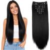 CAISHA XL 60cm Estensioni A Clip SET XL Da 7 Pezzi Liscio Estensioni Dei Capelli Resistenti Al Calore Pezzo Di Capelli Nero Naturale CE25