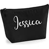 TULLUN Beauty case da donna personalizzabile con nome, iniziali e cuori, con glitter o fiocco, stampa su materiale, fiocco bianco, misura L, colore nero