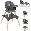 COSTWAY Seggiolone Pappa per Bambini, Seggiolone Convertibile con Cintura e Vassoio Rimovibile, Sedia Evolutiva per Neonati, Telaio in Legno Massello, per Neonati 6-36 Mesi (Grigio Scuro)