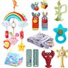 AAPXXINI 9 toys for babies aged 3-18 months, including silicone remote control, dental teething stick, 3D book for baby toys, rattles and wristbands, and baby bell toys