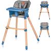 LIONELO Seggiolone Pappa in Legno CELIA per Bambini da 6 Mesi e per Adulti fino a 90kg Cresce con il Bambino, Poggiapiedi Regolabile, Cintura di Sicurezza a 5 Punti (BLUE, KOEN)