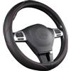 TONZACK Coprivolante per Auto in Pelle Microfibra, Coprivolante Universale Traspirante Assorbente Il Sudore da 38 cm, Resistente Antiscivolo,linea rossa in pelle nera（Portable）