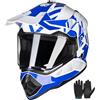 ILM Bambino Casco Motocross con Visiera Guanti ATV Off Road Go Kart ECE22.06 DOT Modello WS-906,Blu Bianco,XL