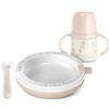 Suavinex, Stoviglie per neonati con piatto termico, mantiene il cibo caldo. Include: cucchiaio in silicone, bicchiere con manici e beccuccio in silicone, piatto termico, +6 mesi, Wild&Free, Rosa