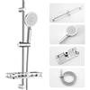 Auralum Saliscendi Doccia con Soffione e Mensola Doccia, Asta per Doccia Acciaio Inox 70cm, Colonna Doccia con Tubo Flessibile 1,5m e Soffione 4 Funzioni (12.7cm) e Supporto Soffione Doccia, Cromato