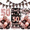 AECHO Palloncini 50 Anni Compleanno Rosa Nera, 50 Anni Compleanno Donna, Decorazioni 50 anni con Festone Buon Compleanno, Coriandoli, Palloncini in Lattice di Alluminio, Regalo Donna 50 Anni