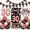 AECHO Palloncini 30 Anni Compleanno Rosa Nera, 30 Anni Compleanno Donna, Decorazioni 30 anni con Festone Buon Compleanno, Coriandoli, Palloncini in Lattice di Alluminio, Regalo Donna 30 Anni