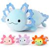 MorisMos Axolotl Blu, Peluche animale acquatico, 60cm(lunghezza), Peluche, Axolotl Mamma con 3 Bambino, Realistico Morbido Kawaii Giocattolo di Pupazzo Regalo per Bambini Compleanno Natale Deco