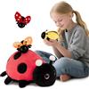MorisMos Cocciniglia Peluche 40cm, Rosso Cocciniglia Mamma con 3 Bambino,Luminescenza Delle Antenne, Realistico Morbido Kawaii Giocattolo di Peluche Regalo per Bambini Compleanno Natale Deco
