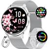 HIRREO Smartwatch Donna, 1.32 AMOLED Orologio Intelligente Donna con Chiamate Bluetooth, 100+ Modalità Sportive Fitness Tracker con 2 Cinturini, Podometro, Smart Watch per Android iOS (Grigioargento)