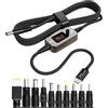 Hoembpn Cavo adattatore USB-C PD a DC da 100 W (5 V/9 V/12 V/15 V/20 V) con spina da 5,5 × 2,1 mm + 10 adattatori DC, per laptop, router, monitor, fotocamera (cavo in nylon da 1 m)