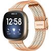 MELEJIA Cinturino Compatibili con Fitbit Versa 4/ Versa 3, Cinturini in Metallo Acciaio Inossidabile, per Fitbit Sense/Sense 2 Regolabile Ricambio Cinturino-Oro Rosa