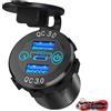 Meijeegu Caricatore per cellulare USB da auto a 2 porte QC3.0 Quick Charge Port + 1 PD con interruttore on/off, per veicoli, barca, moto, SUV, bus, camion, caravan, marina