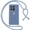 Oelrstfe Cover per Xiaomi 15T Pro 5G con Cordino,Custodia Silicone Morbido Sottile con Motivo Cuore e Collana Laccio Tracolla,Antiurto Antigraffio Corda Collo Regolabile Protettiva Case,Blu