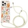 Kueqeay Custodia con Cordino per iPhone 15 Pro Max 6,7 Morbido TPU Bumper Cover del Modello Fiore Bianco con Laccio Collana Silicone Antiurto Protettivo Case Regolabile Cellulare Girocollo, 01