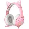 PHNIXGAM Cuffie da gioco con orecchie di gatto rimovibili, microfono RGB/retrattile (A Pink)