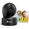 Ctronics 4K Indoor WiFi Camera, Auto-Tracking, AI Person/Animal Detection, WiFi 2.4/5GHz, 355° Pan/120° Tilt PTZ, Cloud & 256GB TF, Night Vision, FTP/NVR/NAS, 24/7, APP/PC (nero)