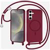 xinyunew Magnetica Cover con Cordino per Samsung Galaxy S24 Plus/S25 Plus,[Compatibile con MagSafe], Cover in Silicone, Regolabile Cordino da Collo Nylon Catena Collana Tracolla,rosso