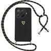 Oelrstfe Cover per Xiaomi 15T Pro 5G con Cordino,Custodia Silicone Morbido Sottile con Motivo Cuore e Collana Laccio Tracolla,Antiurto Antigraffio Corda Collo Regolabile Protettiva Case,Nero