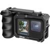 Nitze Gabbia Grip Kit per GoPro HERO13/12/11/10/9 Black, Cage Hero 13 con Impugnatura Laterale, Cold Shoe Shutter Button, Foro di Posizionamento da 1/4 per Treppiede, LED Light - T-GP03B