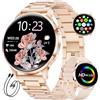 HIRREO Smartwatch Donna, 1.32 AMOLED Orologio Intelligente Donna con Chiamate Bluetooth, 100+ Modalità Sportive Fitness Tracker con 2 Cinturini, Podometro, Smart Watch per Android iOS (Oro rosa)