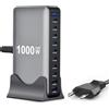 Wowfast Caricatore USB C multiplo, 1000 W, 10 porte, caricatore rapido Gan 4 Max140 W per laptop (8 USB C e 2 USB‑A) per MacBook Air, i-Pad, iPhone 17/16/15, Galaxy S25, HP
