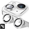 Zeponny Proteggi Obiettivo Fotocamera Compatibile con iPhone 13/13 Mini, Protezione per Fotocamera in Vetro Temperato Diamond, Anelli Metallici Singoli, Accessori per Telefono (Argento)