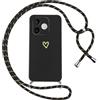 Oelrstfe Cover per Honor 600 Lite 5G con Cordino,Custodia Silicone Morbido Sottile con Motivo Cuore e Collana Laccio Tracolla,Antiurto Antigraffio Corda Collo Regolabile Protettiva Case,Nero