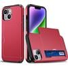 FERLAN Compatibile con Cover Portafoglio per iPhone 13,con Porta Carte,TPU Bumper Silicone Slot Nascosto Scorrevole (Rosso)