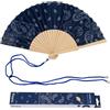 Fisura - Ventaglio in legno stampa paisley blu navy, accessorio estivo moderno elegante, con laccetto incluso, idea regalo originale, 42,5 x 23 cm