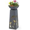 Hoberg LED Fioriera su piedistallo Foglie di Ginkgo Design in Color Cemento | Vaso Rimovibile (Ø 34cm) Adatto per Uso Interno ed Esterno | Illuminazione Integrata, USB o Solare [23 x 23 x 70 cm]